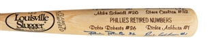 Philadelphia Phillies Retired Numbers Louisville Slugger Bat Signed By Ashburn, Schmidt, Carlton & Roberts
